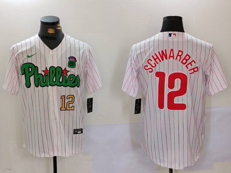 Men Philadelphia Phillies #12 Schwarber White stripe Second generation Joint Name 2024 Nike MLB Jersey style 3->philadelphia phillies->MLB Jersey